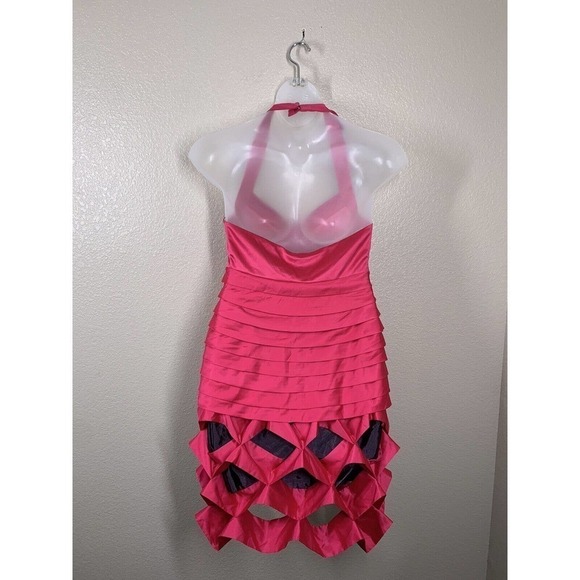 Karen Millen Pink Silk Blend Halter Dress Size 12 Ruffles - Picture 3 of 5